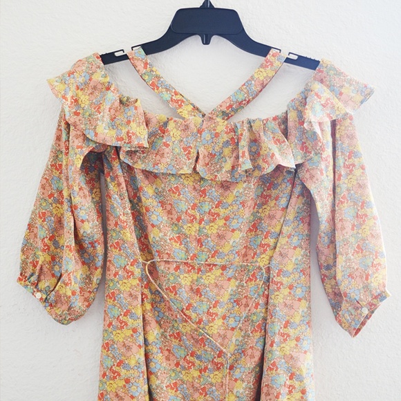Madewell Floral Cold Shoulder Ruffle Dress Size 4 - Picture 5 of 8